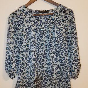 Black White Blue Geometric Dot Blouse, The Limited